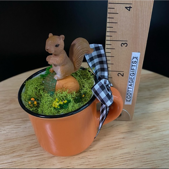 Handcrafted Little Squirrel Scene on Little Demitasse Cup - Picture 4 of 12